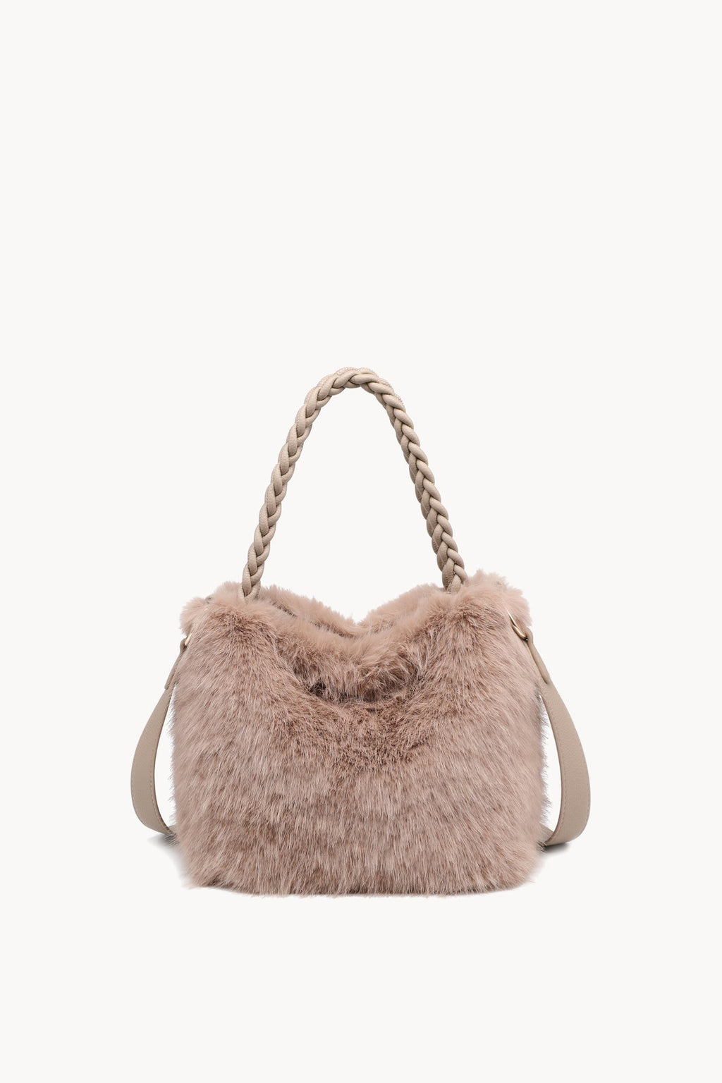 Borsa hobo effetto pelliccia con manico intrecciato Camel
