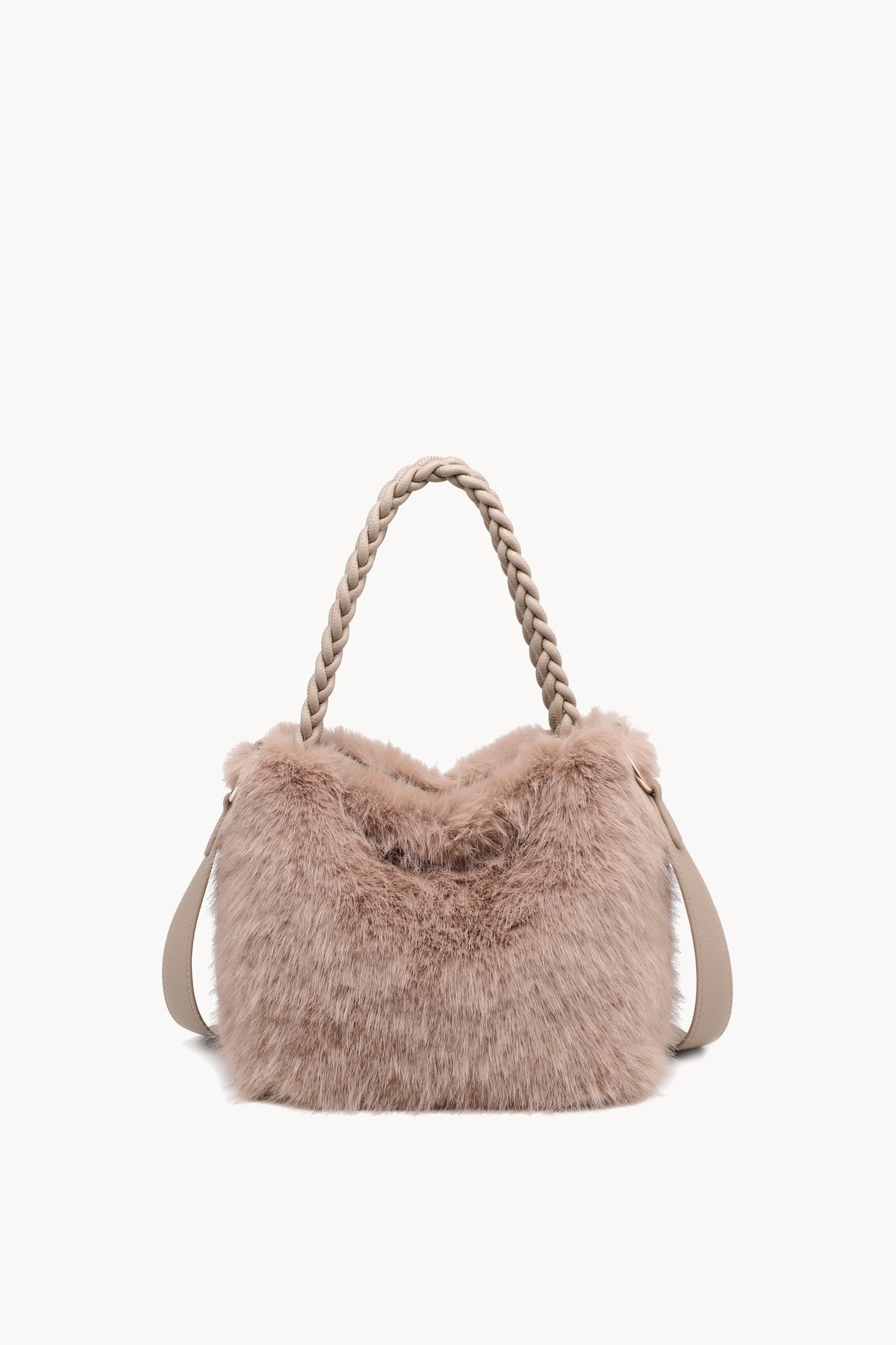 Borsa hobo effetto pelliccia con manico intrecciato Camel