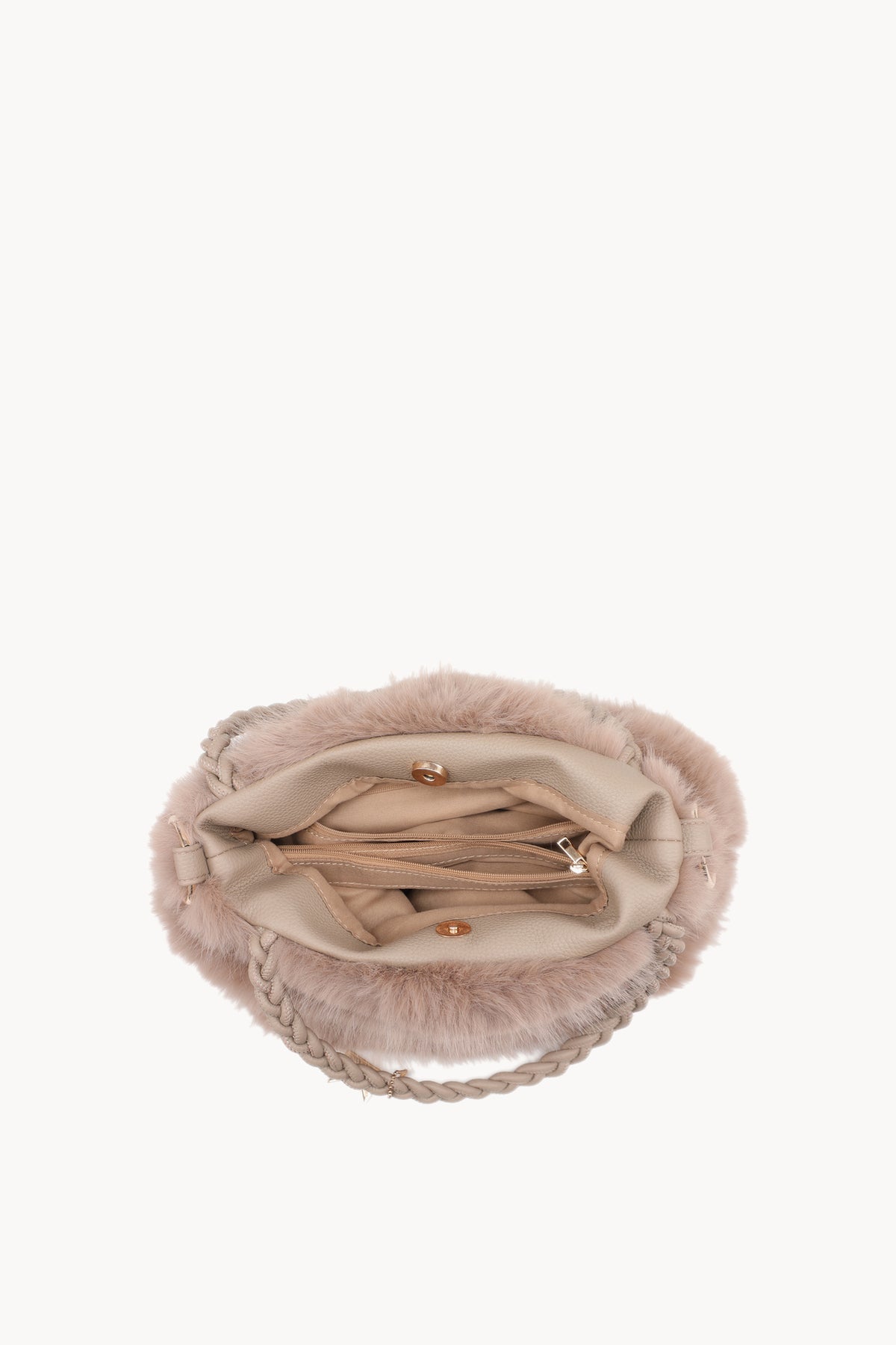Borsa hobo effetto pelliccia con manico intrecciato Camel
