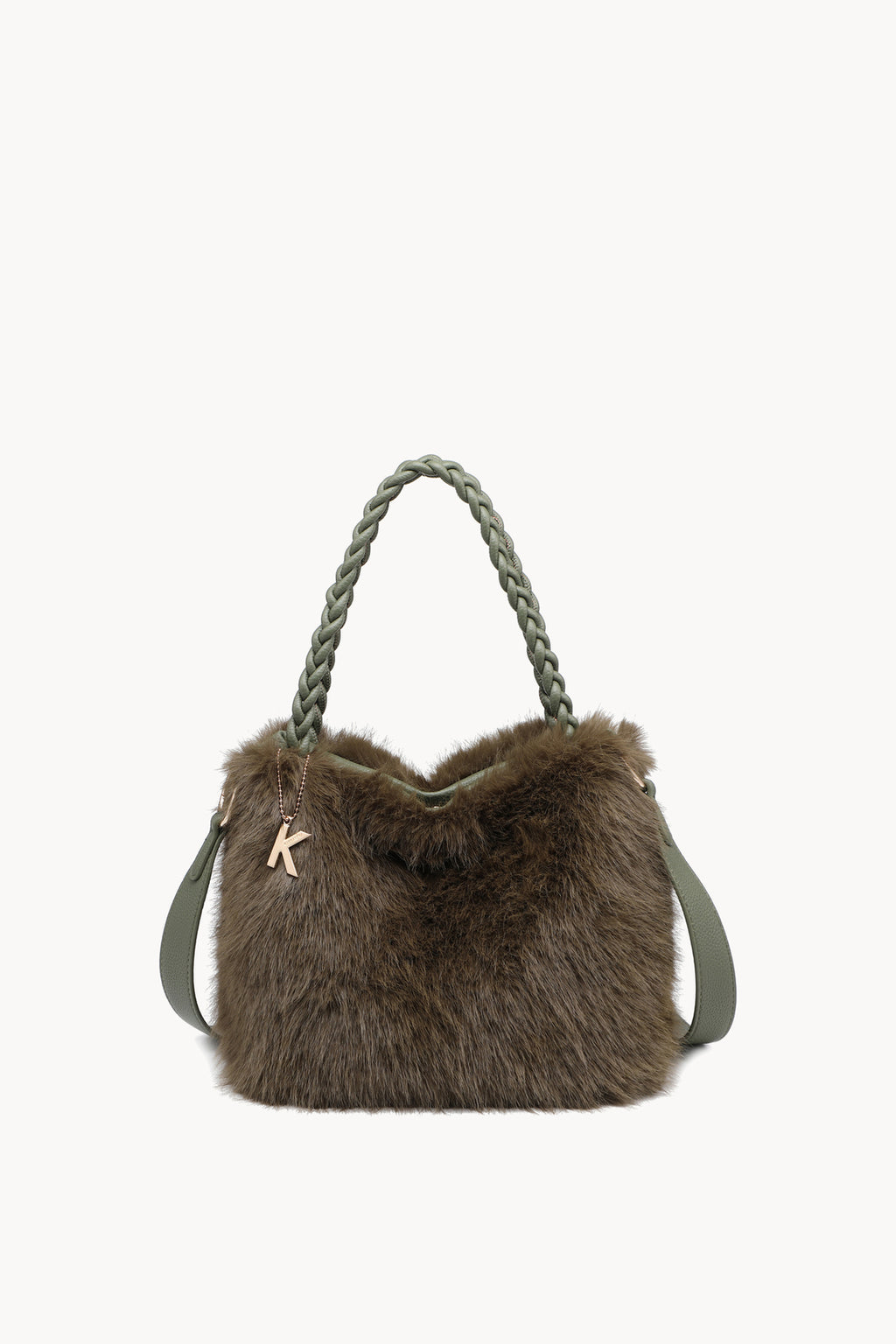 Borsa hobo effetto pelliccia con manico intrecciato