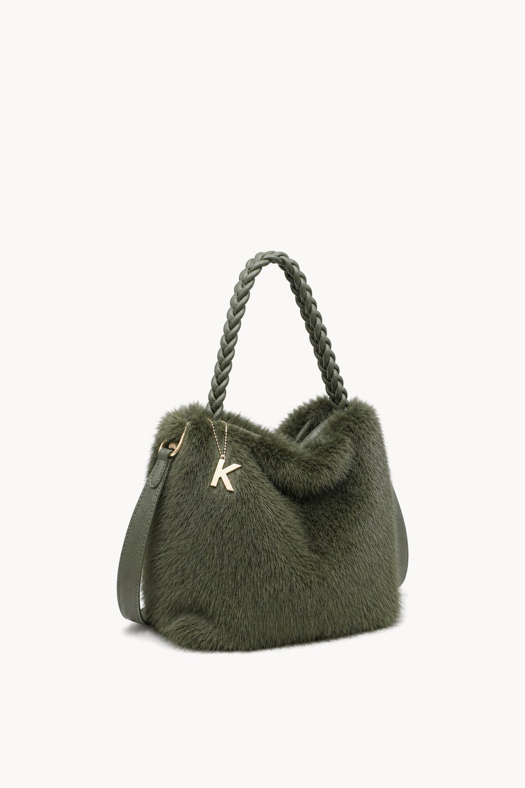Borsa hobo effetto pelliccia con manico intrecciato Green