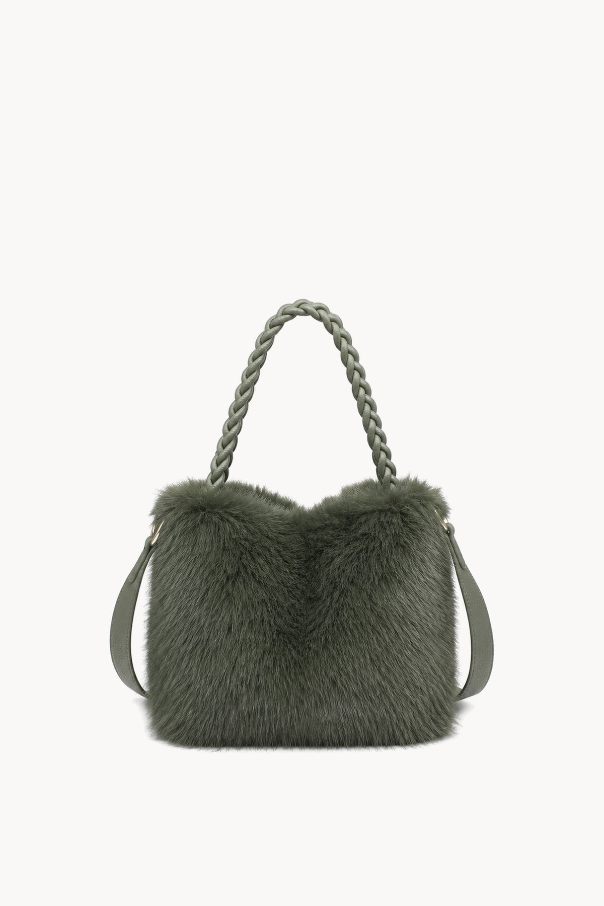 Borsa hobo effetto pelliccia con manico intrecciato Green
