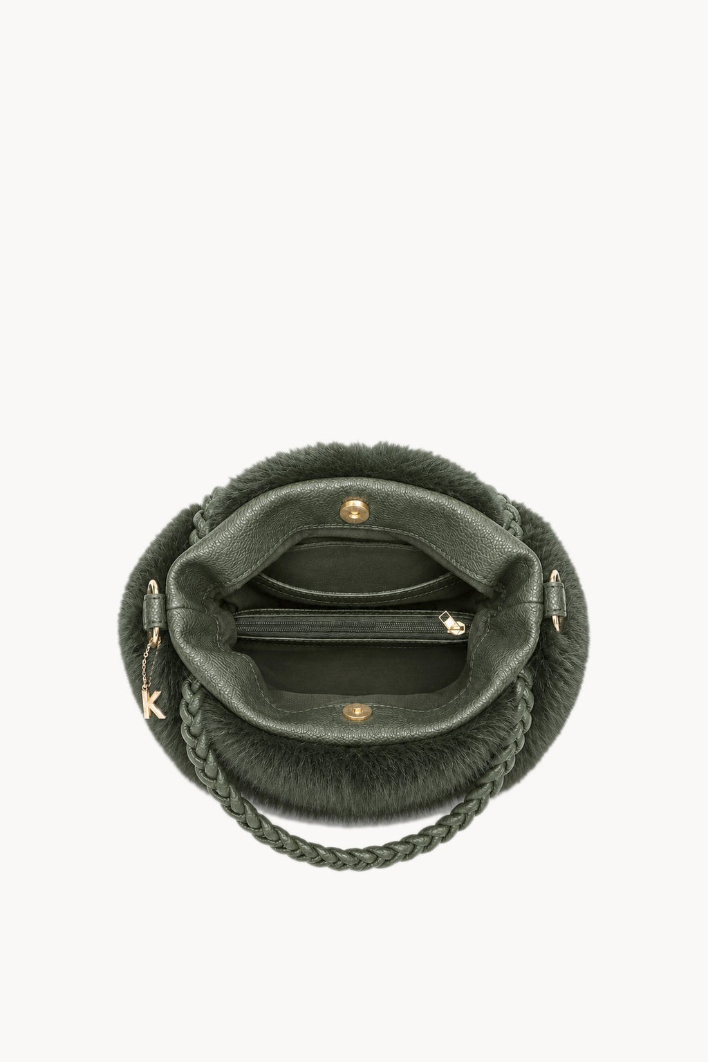 Borsa hobo effetto pelliccia con manico intrecciato Green