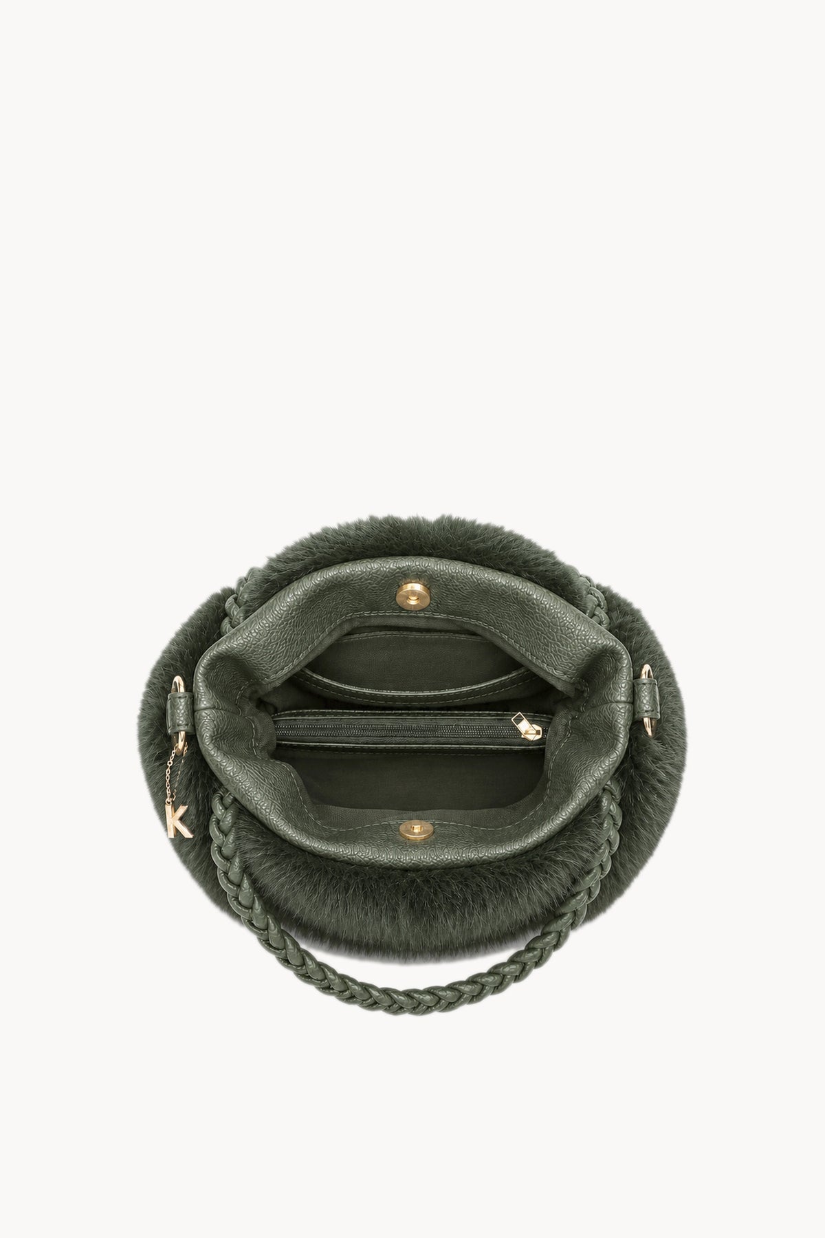 Borsa hobo effetto pelliccia con manico intrecciato Green