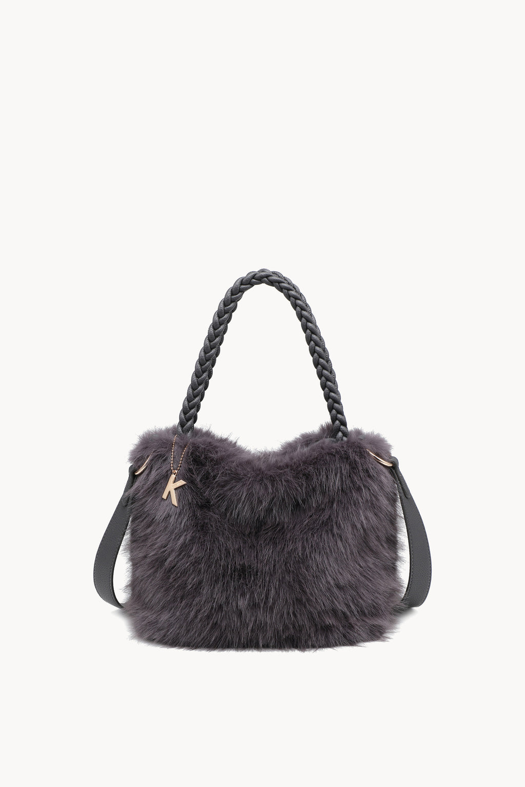 Borsa hobo effetto pelliccia con manico intrecciato