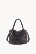 Borsa hobo effetto pelliccia con manico intrecciato Grey