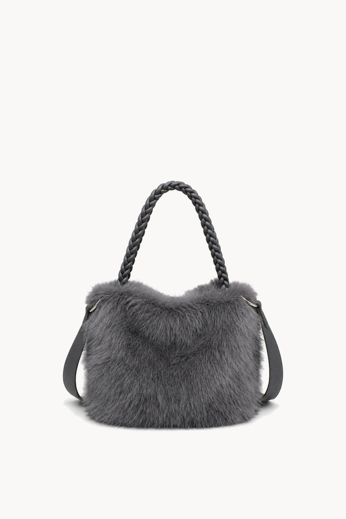 Borsa hobo effetto pelliccia con manico intrecciato Grey