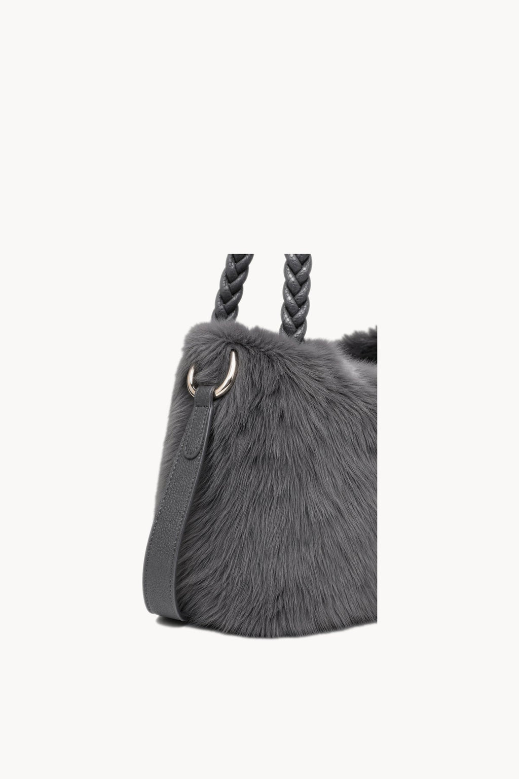 Borsa hobo effetto pelliccia con manico intrecciato Grey