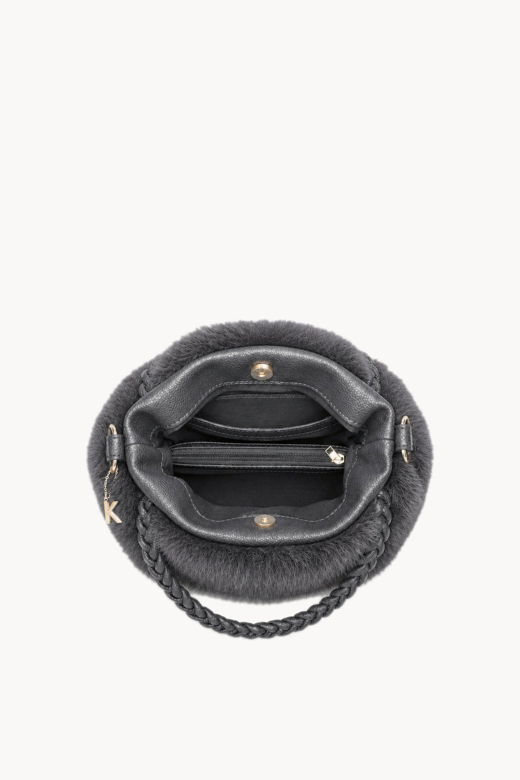 Borsa hobo effetto pelliccia con manico intrecciato Grey