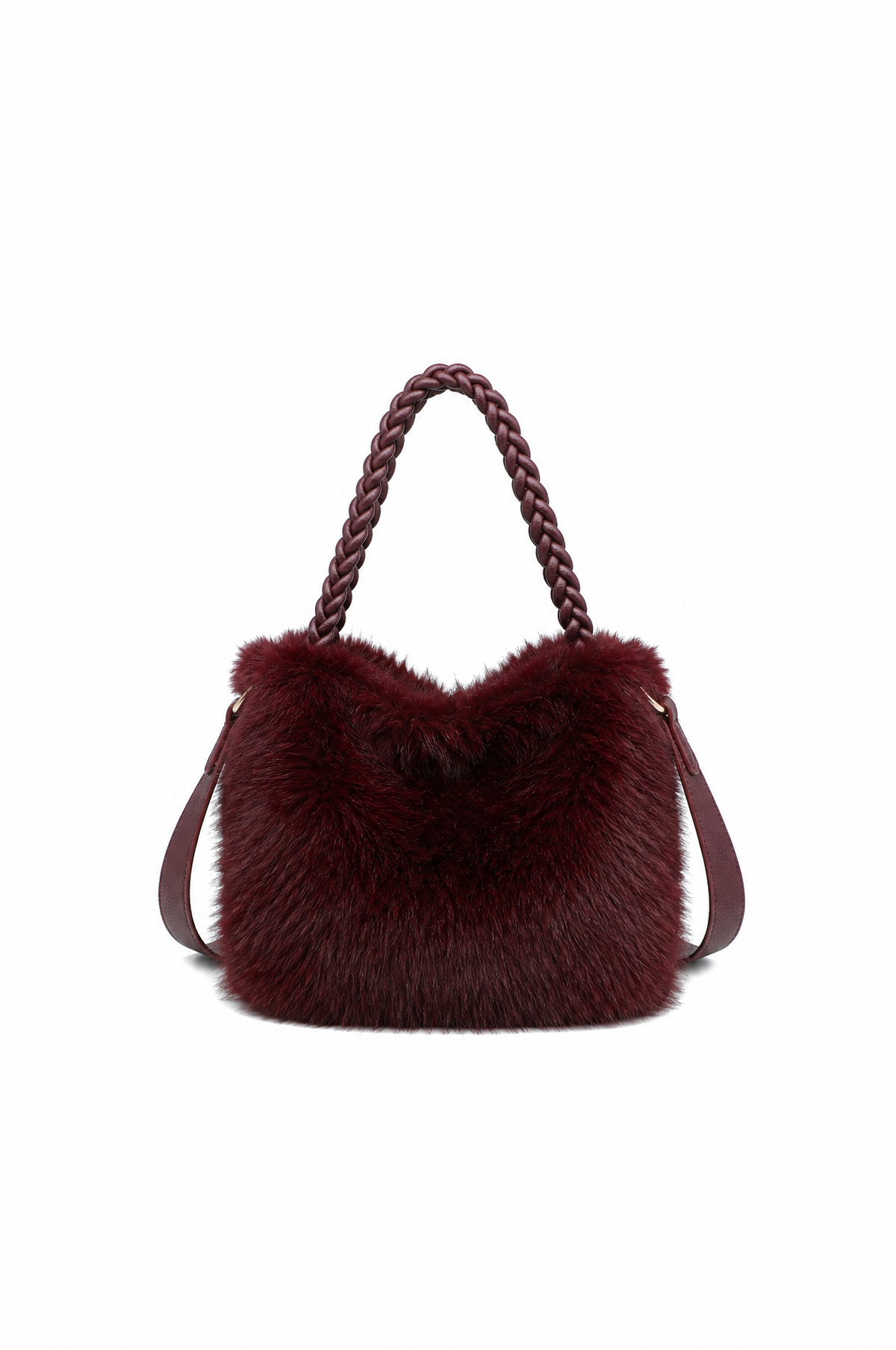 Borsa hobo effetto pelliccia con manico intrecciato Wine