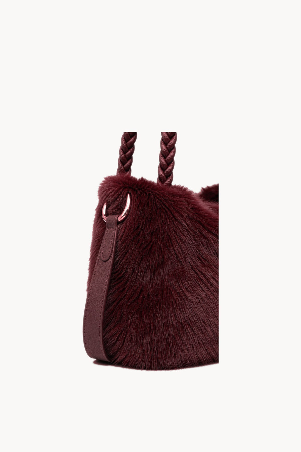 Borsa hobo effetto pelliccia con manico intrecciato Wine