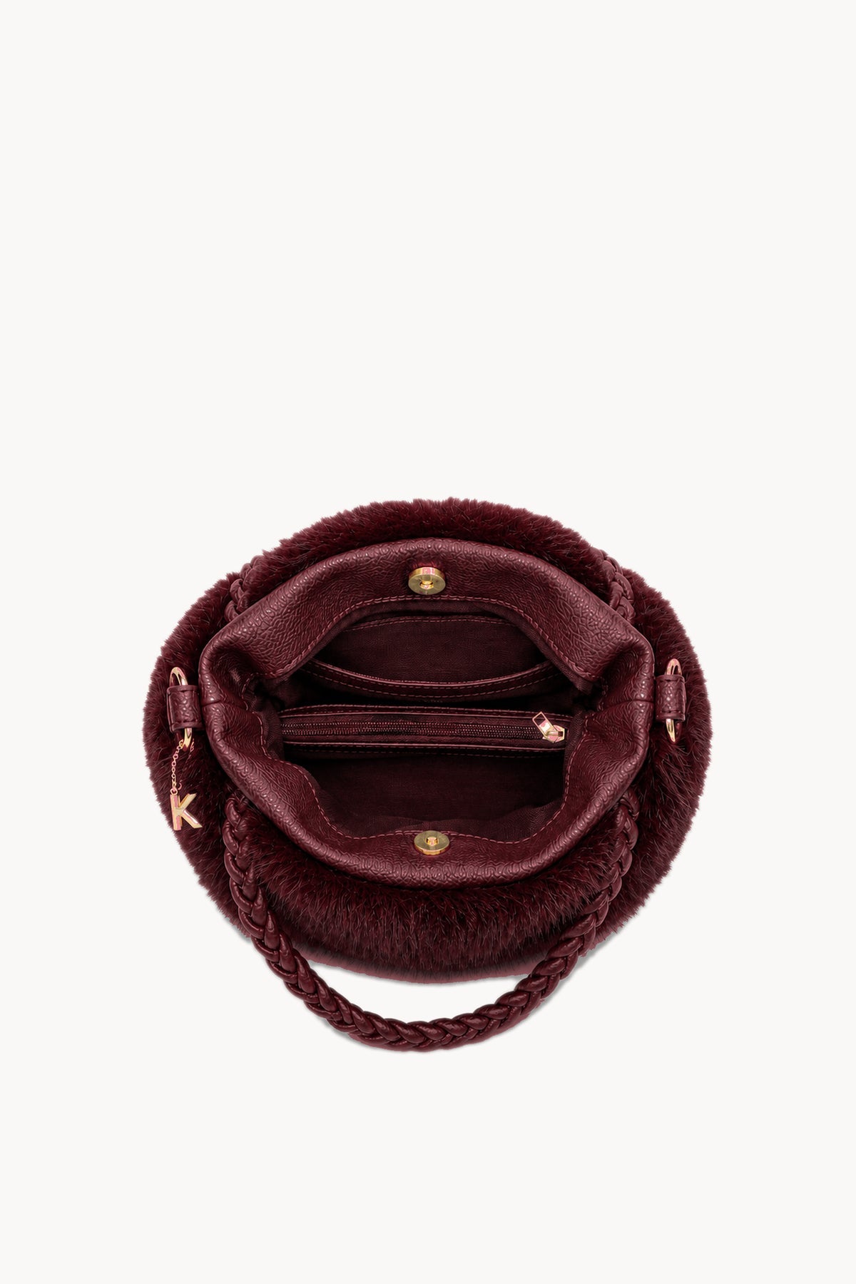 Borsa hobo effetto pelliccia con manico intrecciato Wine