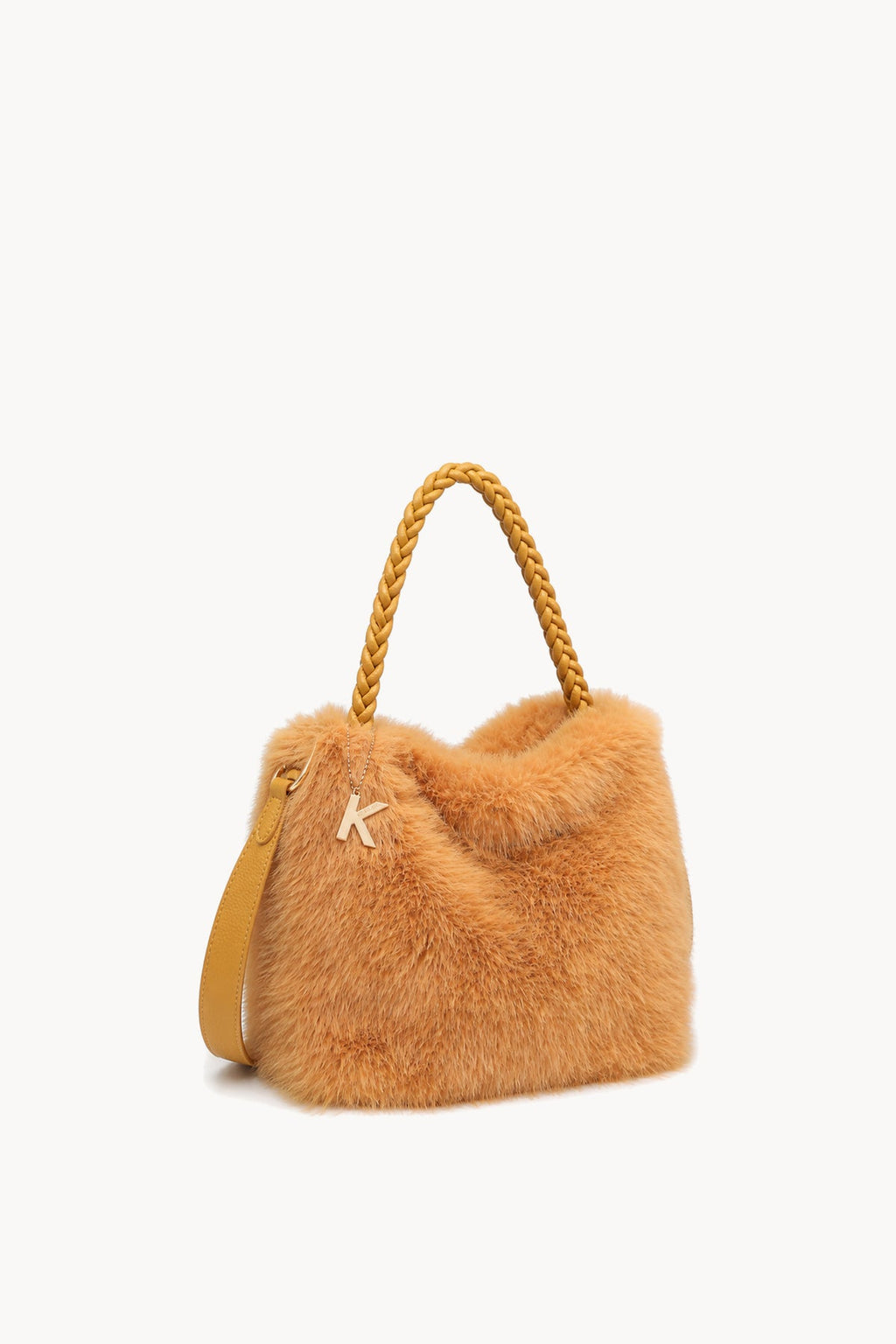 Borsa hobo effetto pelliccia con manico intrecciato Yellow