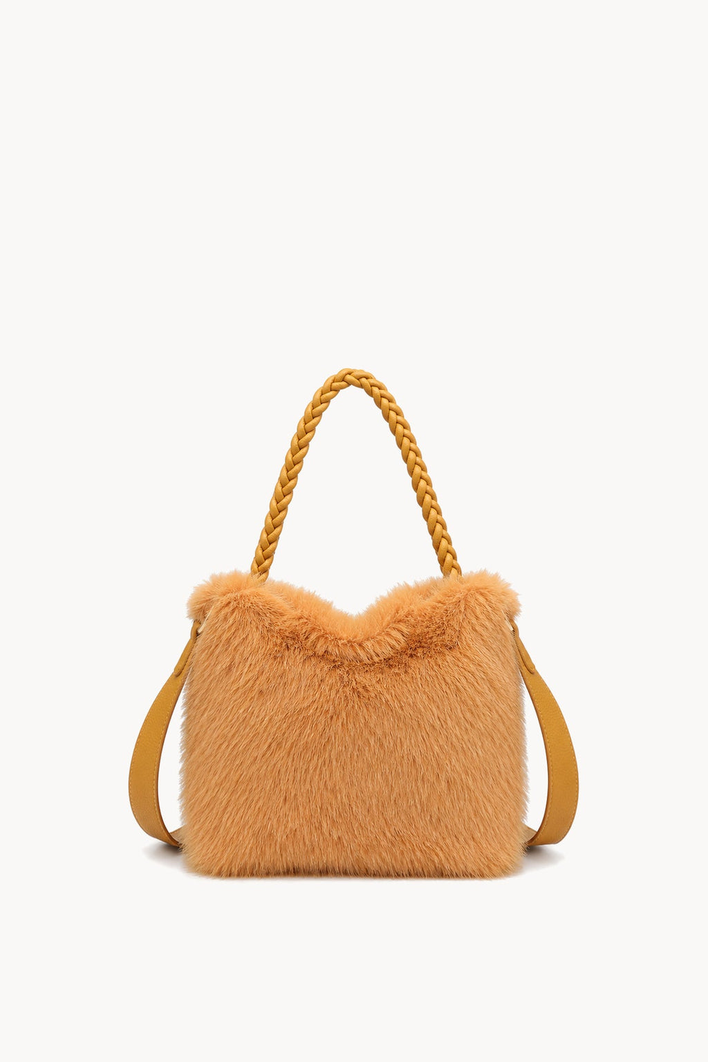 Borsa hobo effetto pelliccia con manico intrecciato Yellow