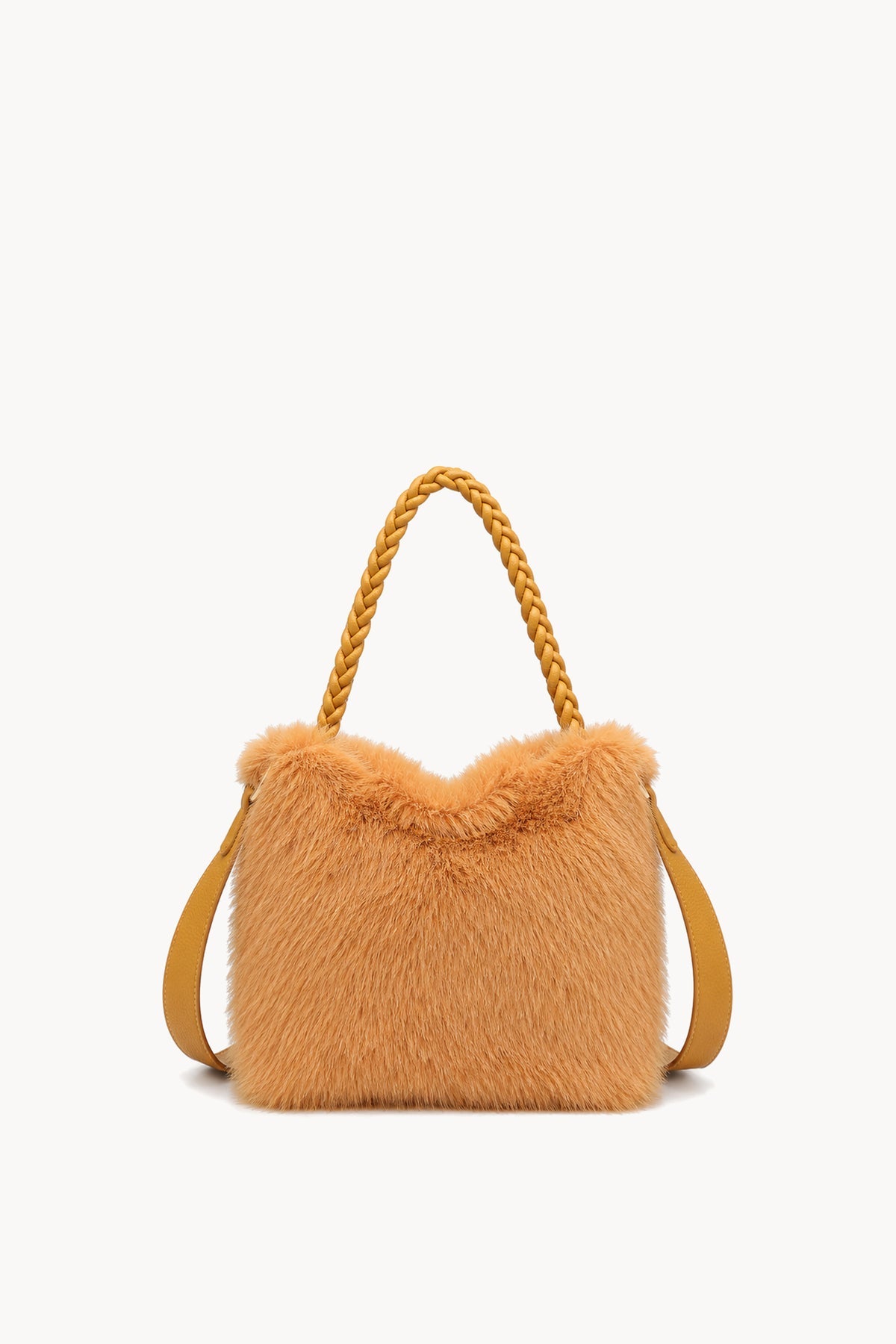 Borsa hobo effetto pelliccia con manico intrecciato Yellow