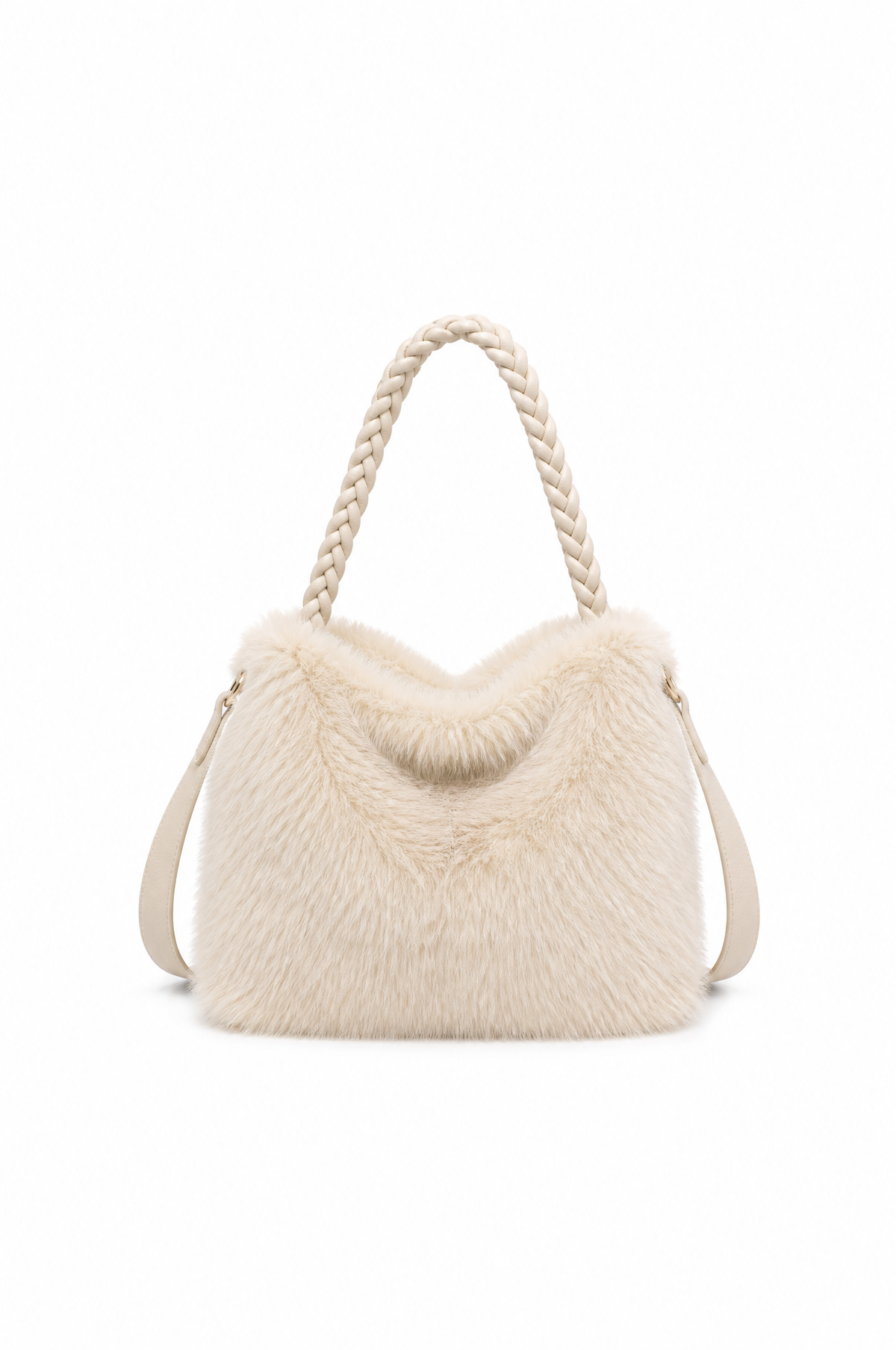 Kassandra & Co Borsa hobo effetto pelliccia con manico intrecciato