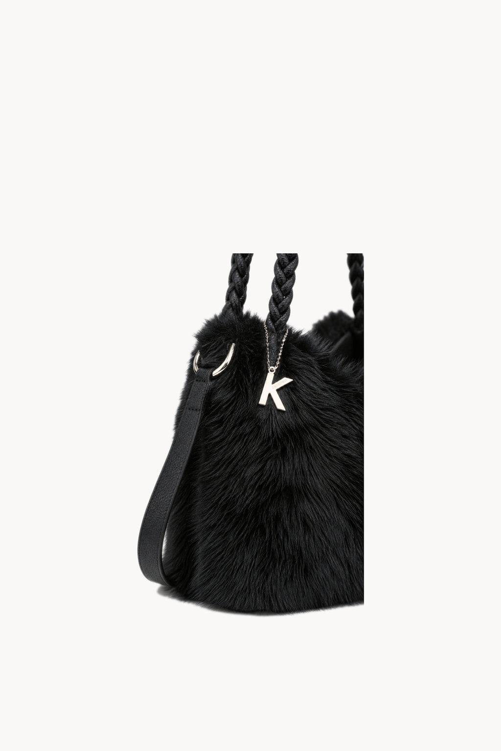Kassandra & Co Borsa hobo effetto pelliccia con manico intrecciato