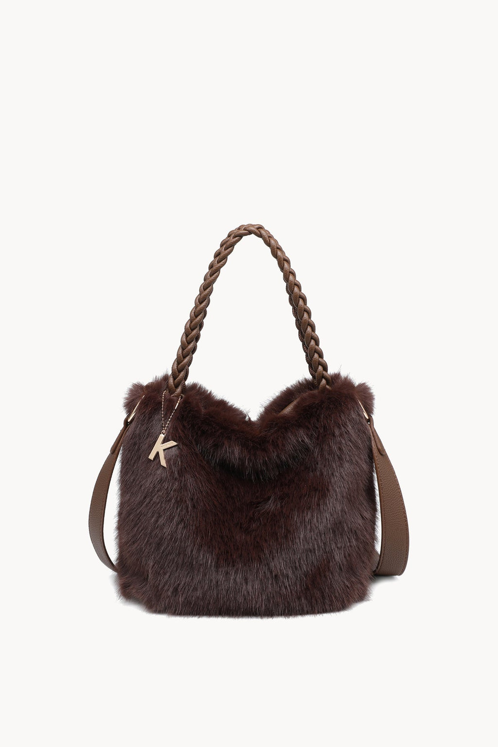 Borsa hobo effetto pelliccia con manico intrecciato Brown