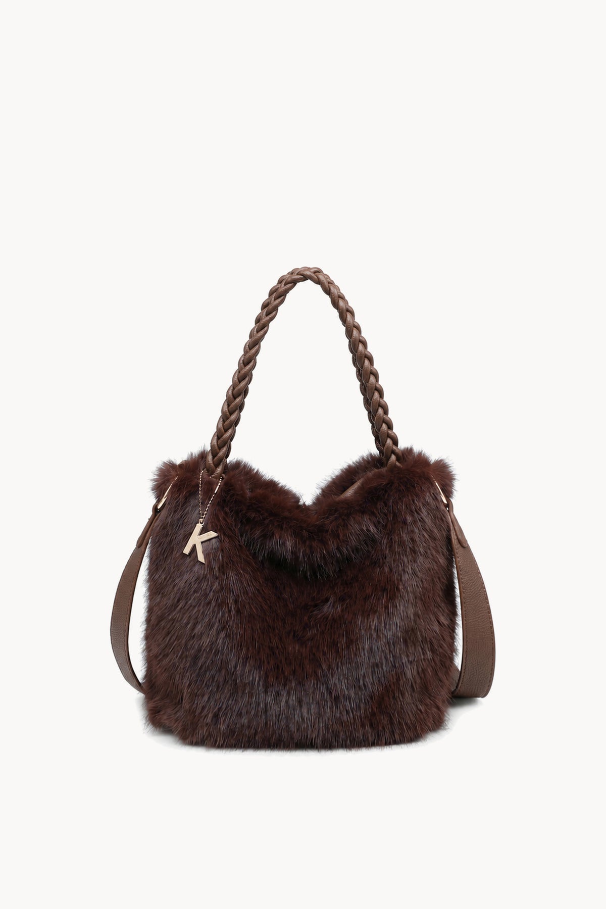 Kassandra & Co Borsa hobo effetto pelliccia con manico intrecciato