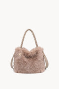 Borsa hobo effetto pelliccia con manico intrecciato Camel