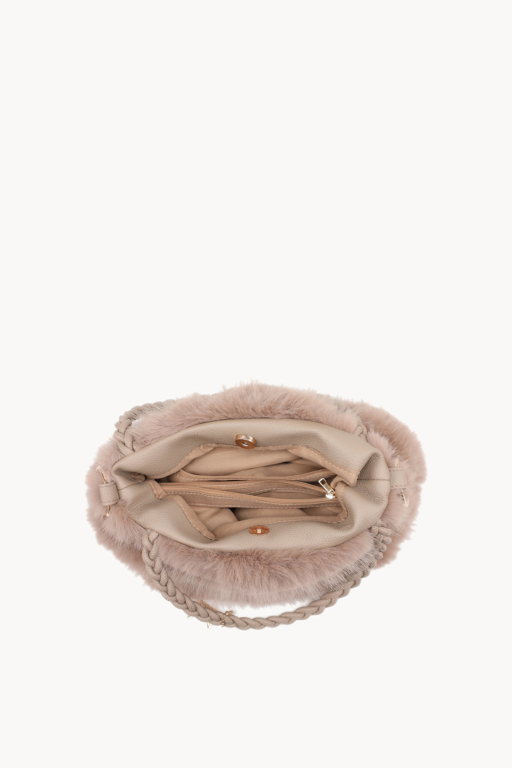 Kassandra & Co Borsa hobo effetto pelliccia con manico intrecciato