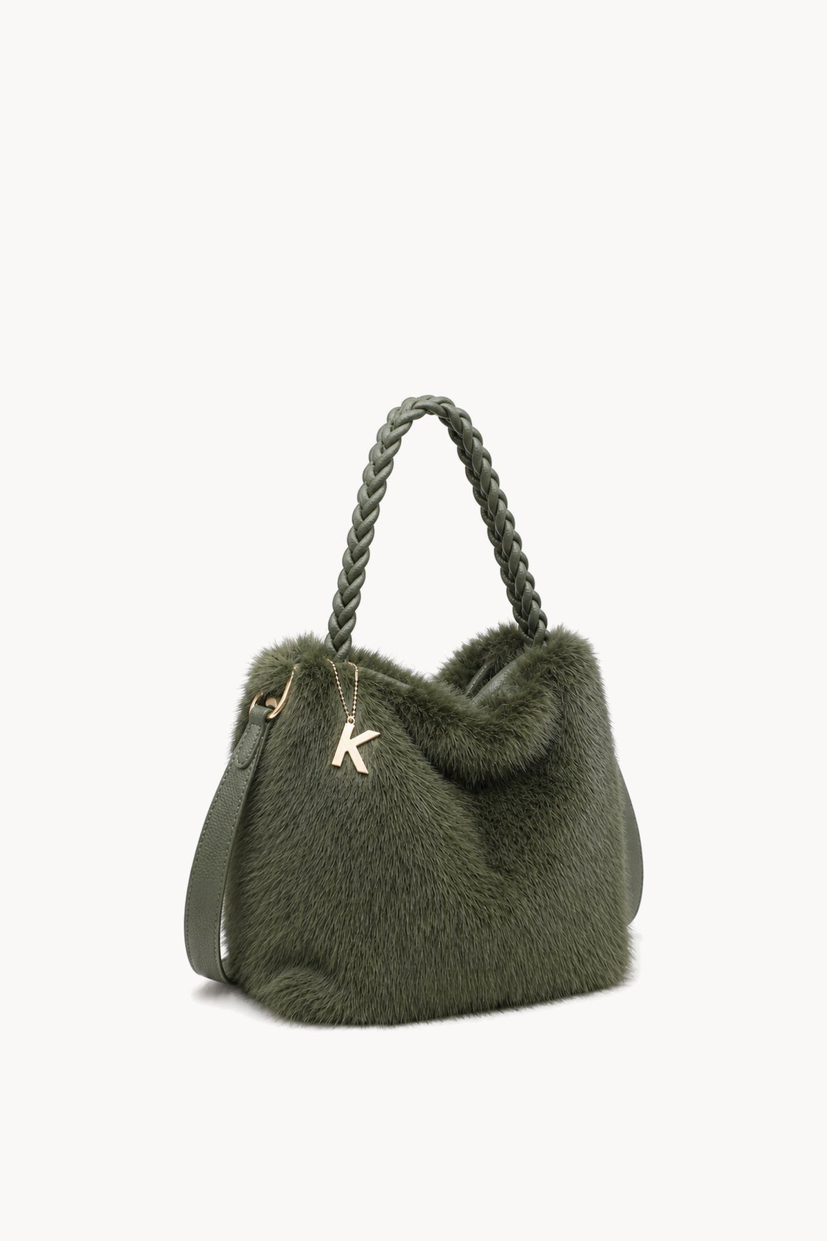 Kassandra & Co Borsa hobo effetto pelliccia con manico intrecciato