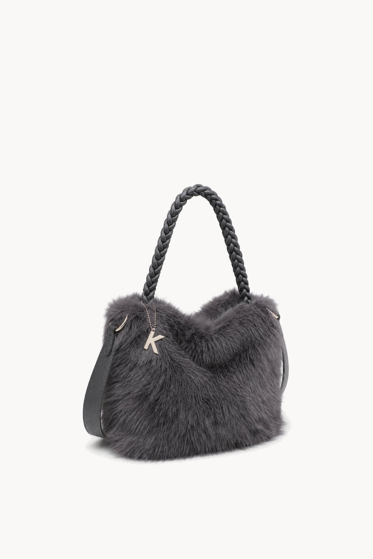 Kassandra & Co Borsa hobo effetto pelliccia con manico intrecciato