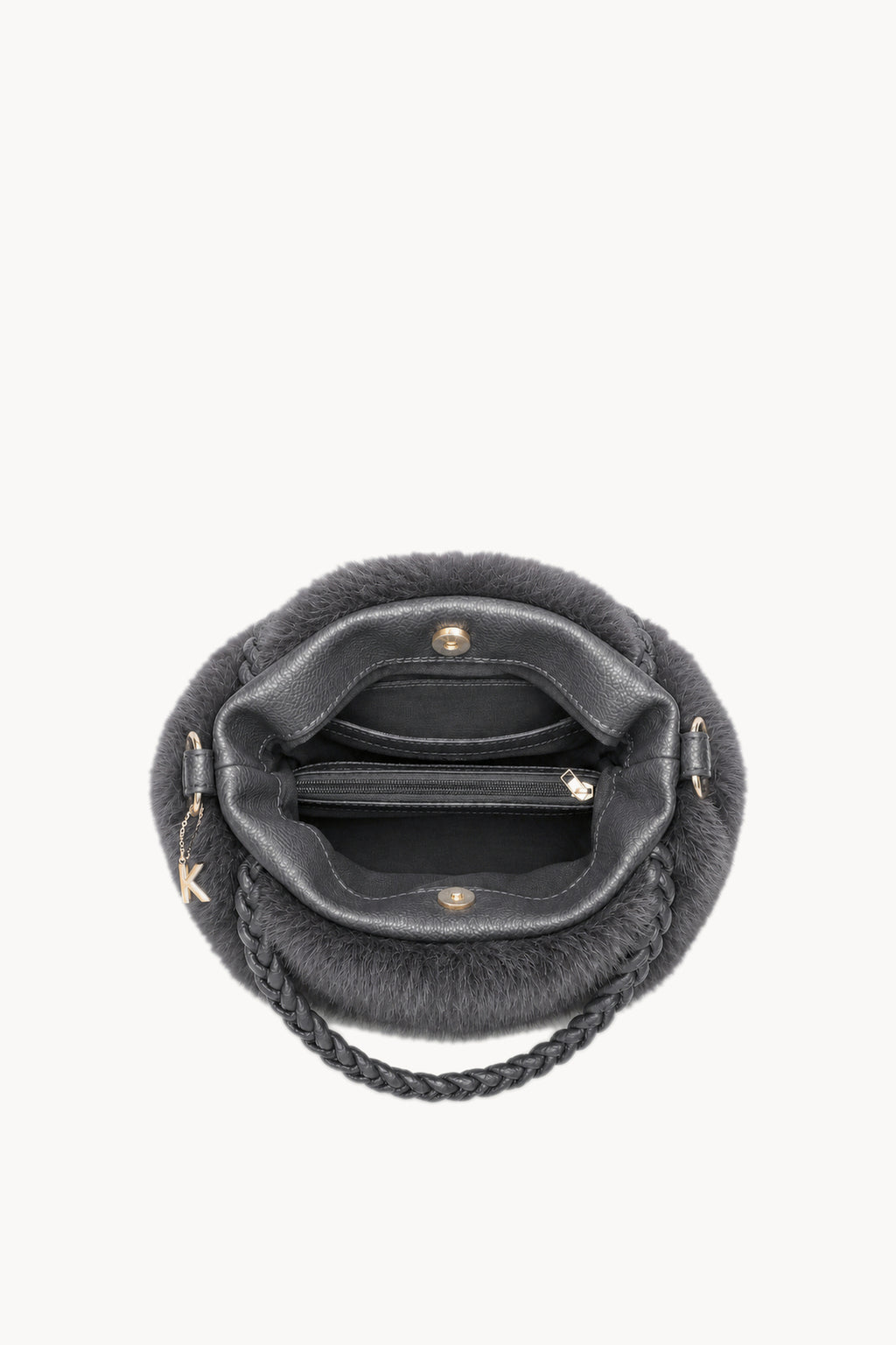 Kassandra & Co Borsa hobo effetto pelliccia con manico intrecciato