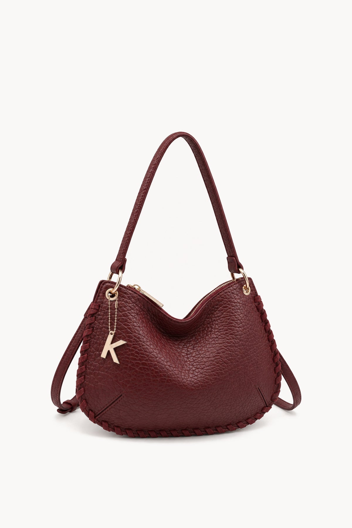 Borsa a spalla con cuciture decorative Burgundy
