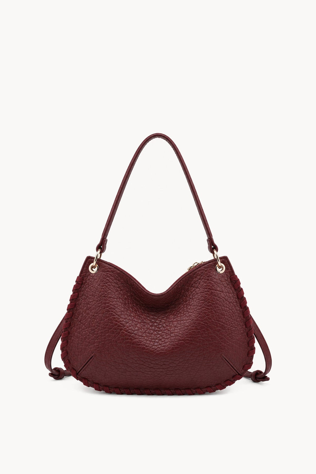 Borsa a spalla con cuciture decorative Burgundy