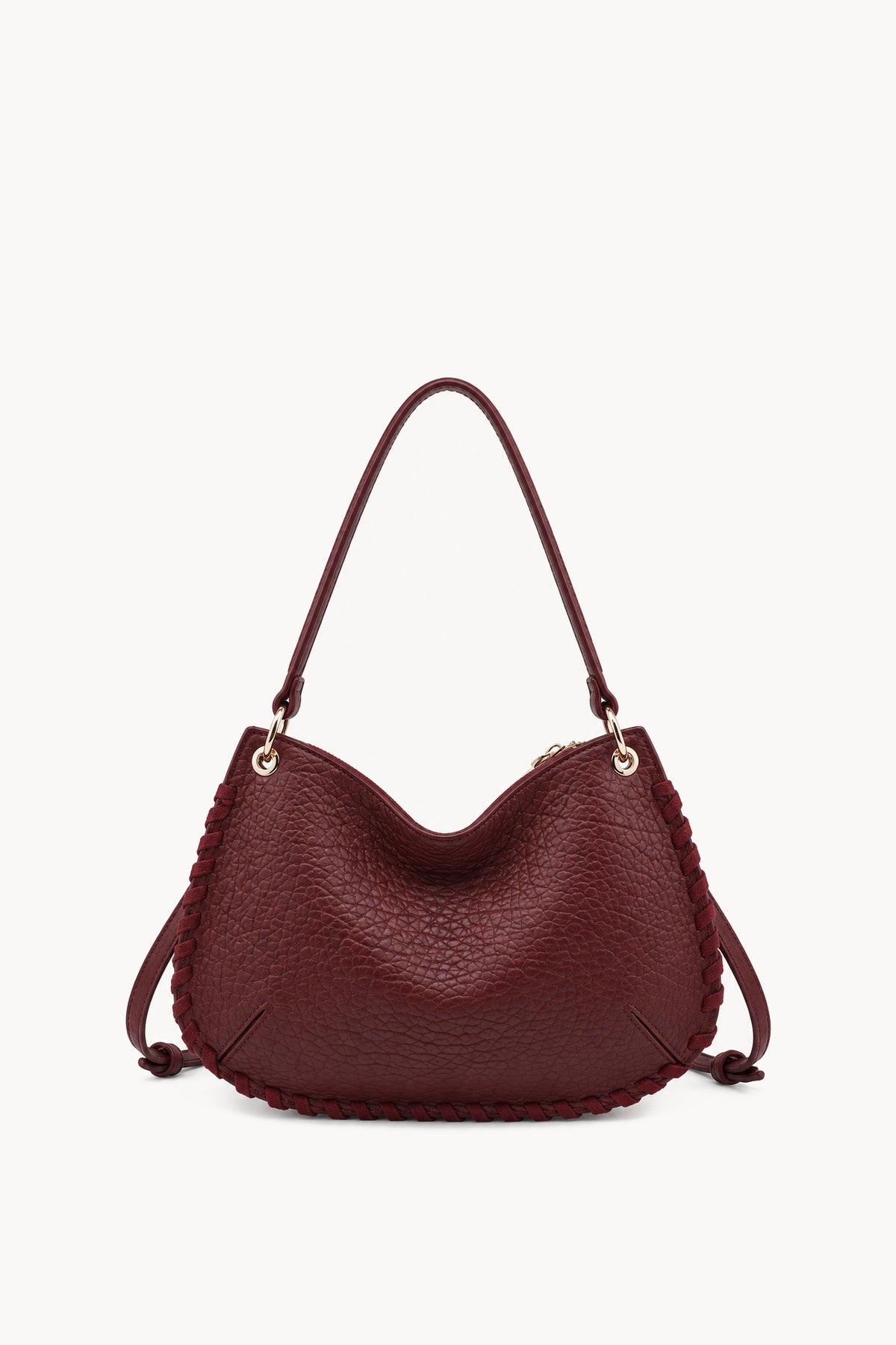 Borsa a spalla con cuciture decorative Burgundy
