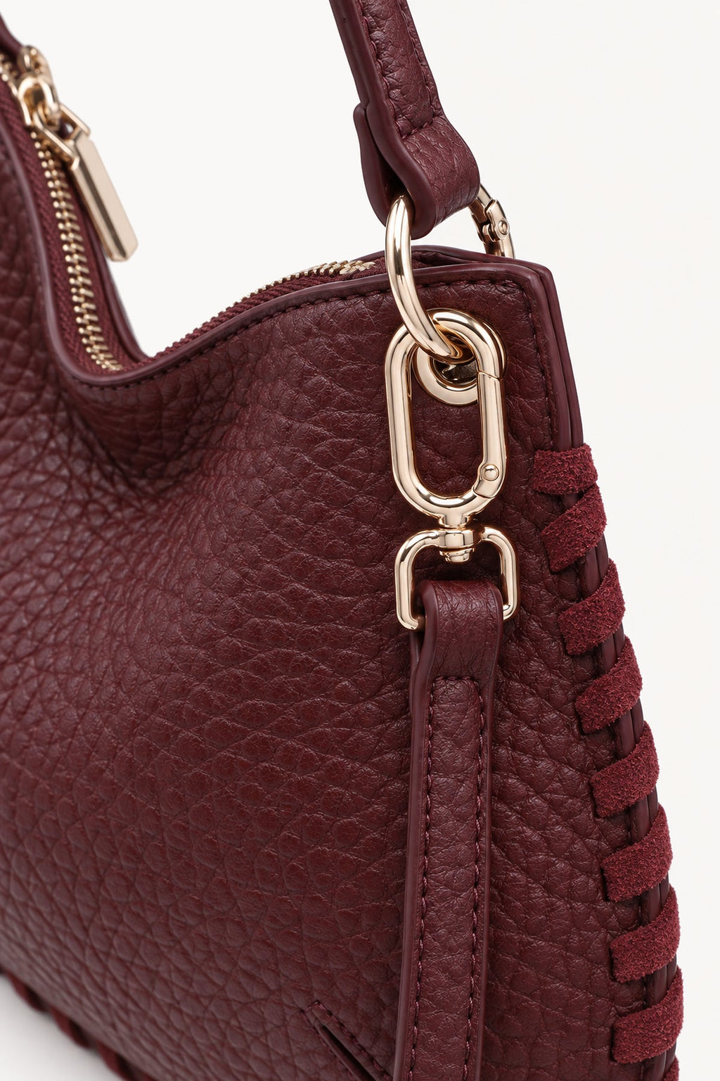 Borsa a spalla con cuciture decorative Burgundy