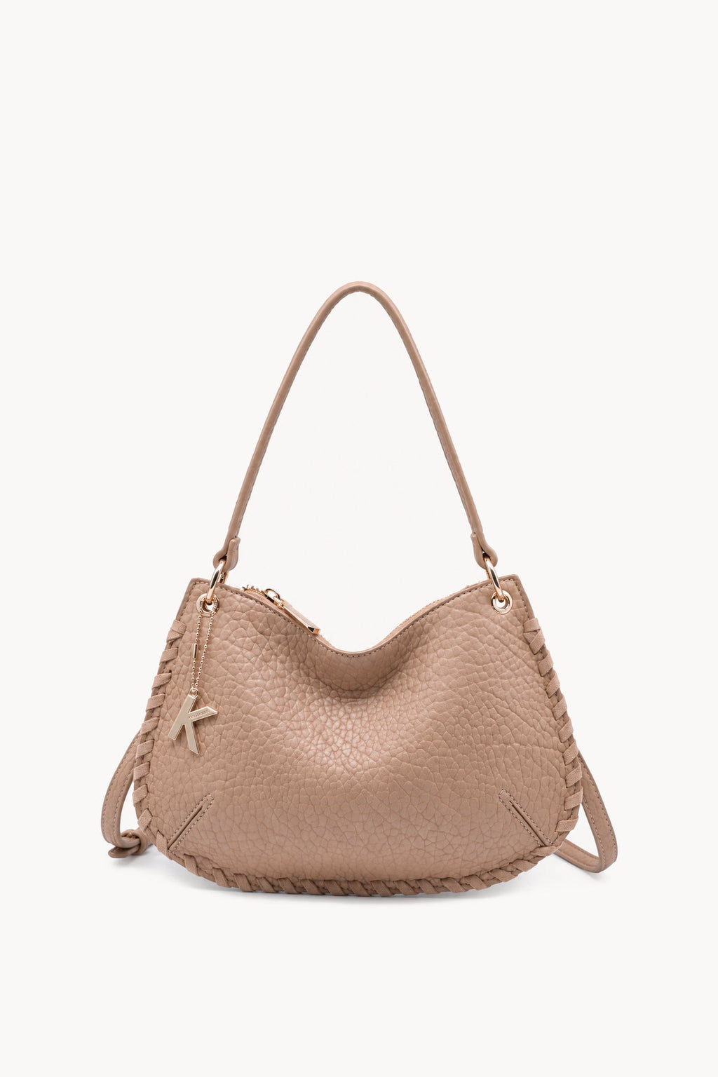 Borsa a spalla con cuciture decorative Taupe