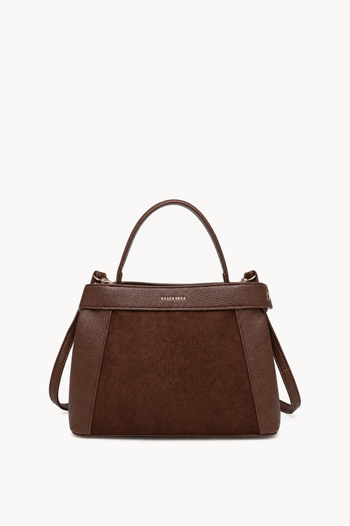 Kassandra & Co Borsa a mano effetto scamosciato con fascia decorativa Brown
