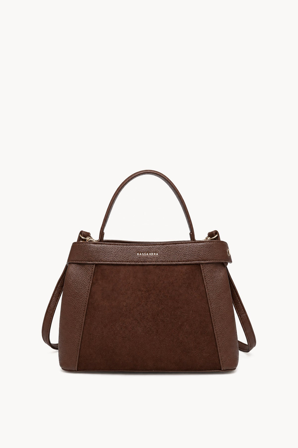 Borsa a mano effetto scamosciato con fascia decorativa Brown