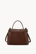 Borsa a mano effetto scamosciato con fascia decorativa Brown