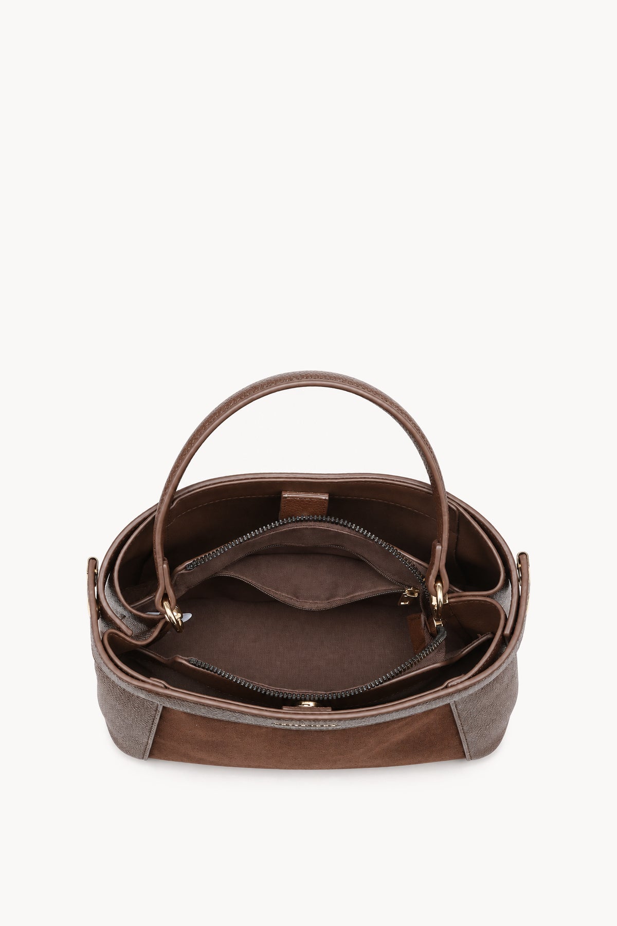 Borsa a mano effetto scamosciato con fascia decorativa