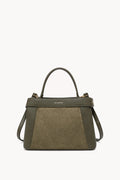Borsa a mano effetto scamosciato con fascia decorativa Green