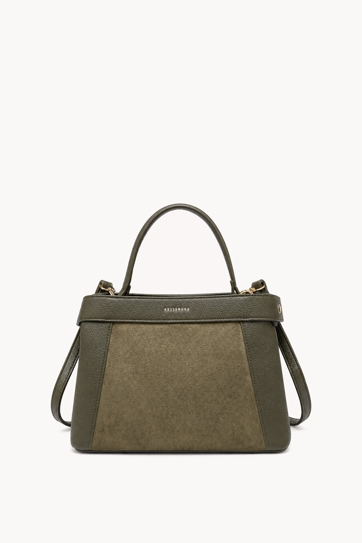 Borsa a mano effetto scamosciato con fascia decorativa Green