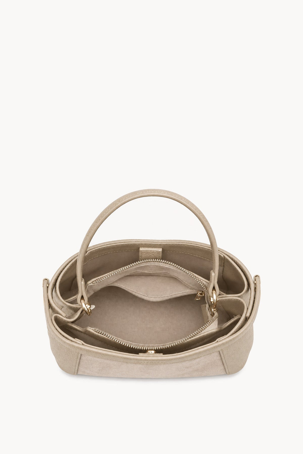 Borsa a mano effetto scamosciato con fascia decorativa Beige