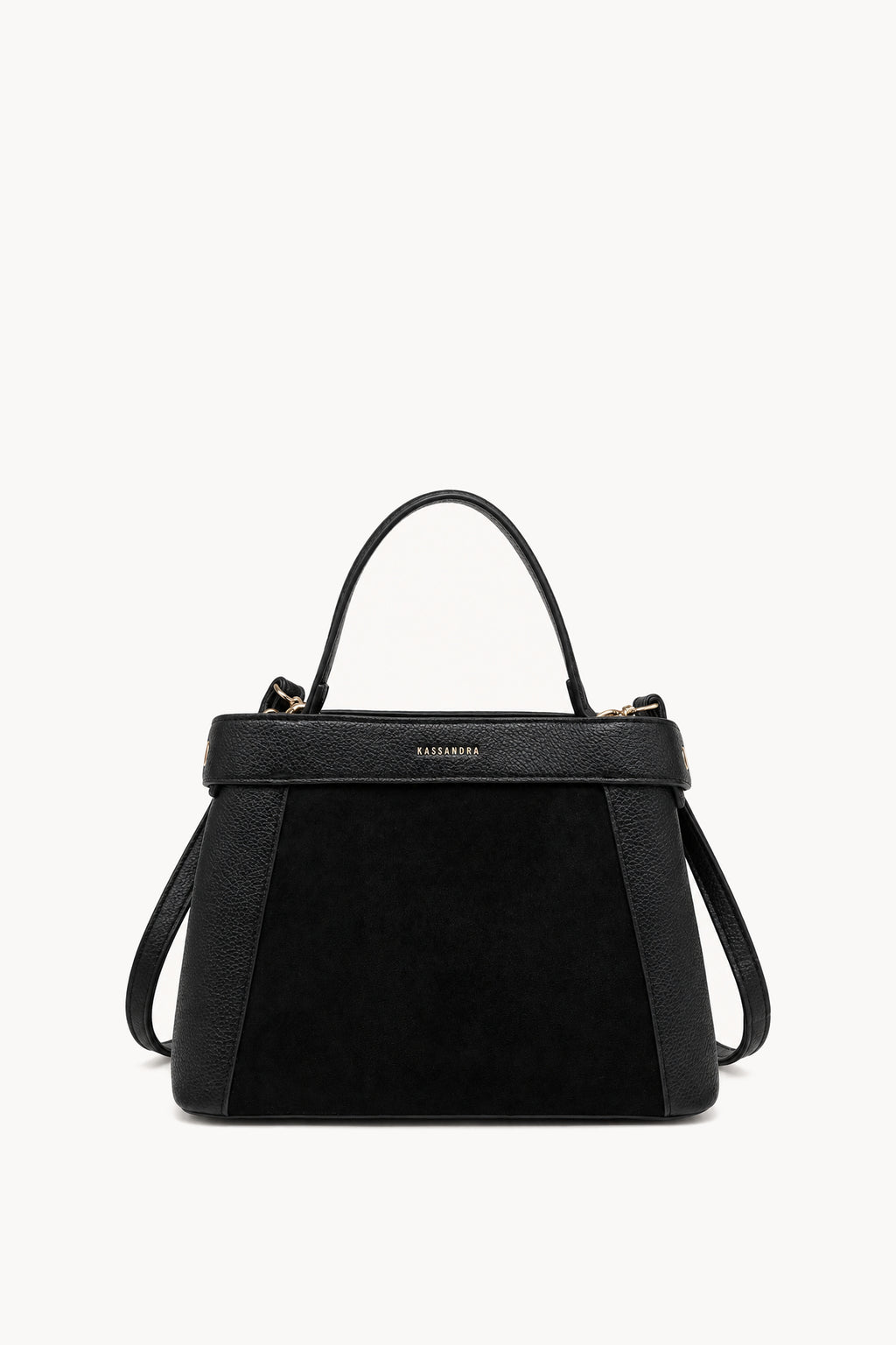 Borsa a mano effetto scamosciato con fascia decorativa