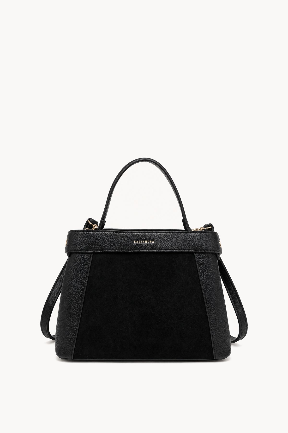 Kassandra & Co Borsa a mano effetto scamosciato con fascia decorativa Black