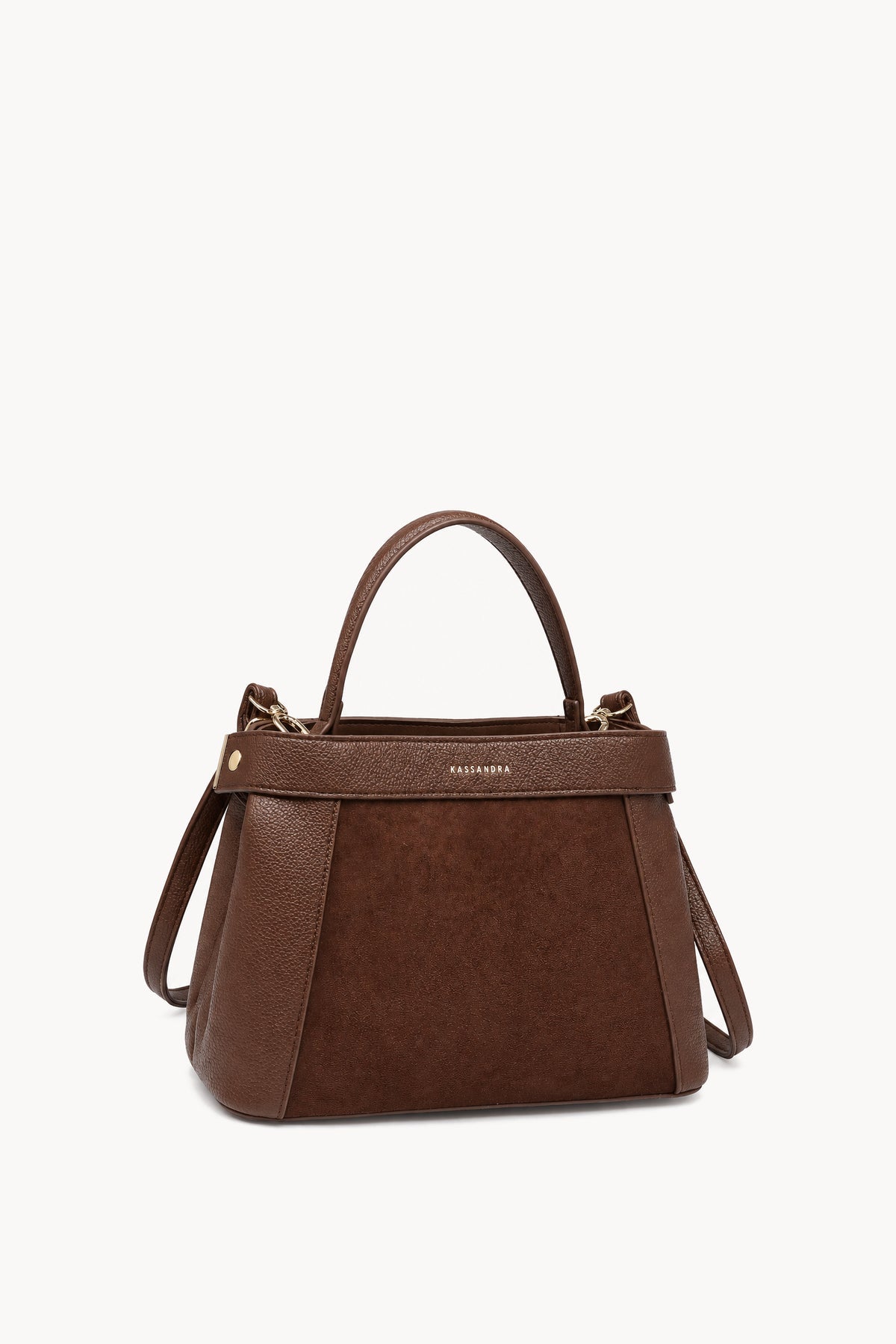 Borsa a mano effetto scamosciato con fascia decorativa Brown