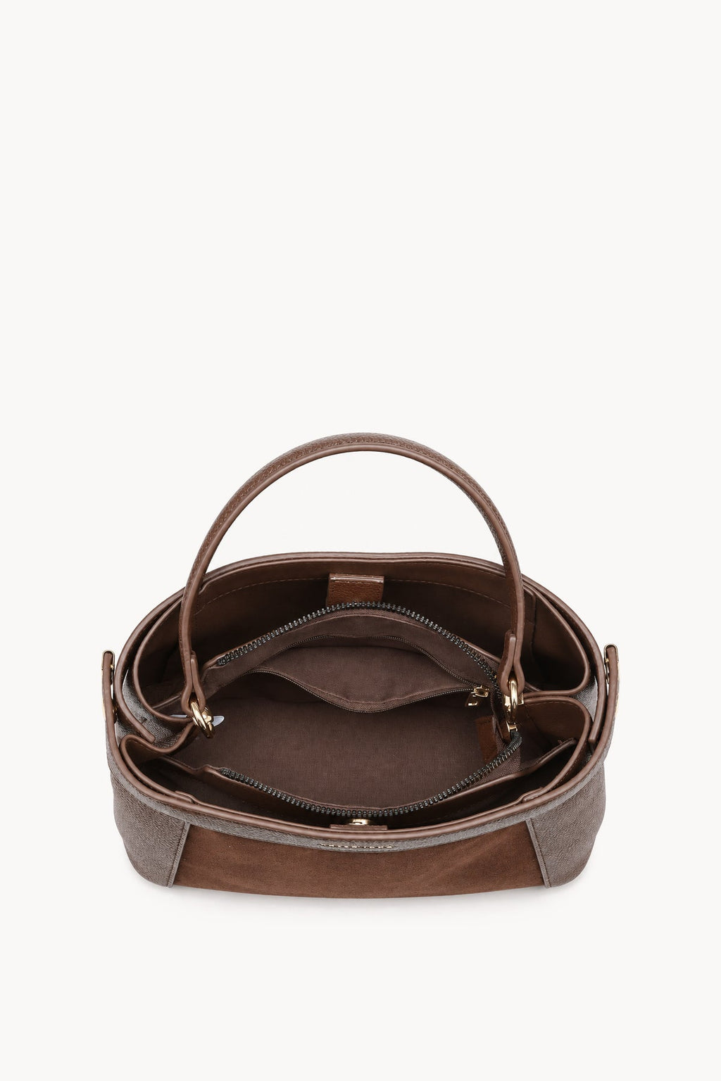 Borsa a mano effetto scamosciato con fascia decorativa Brown