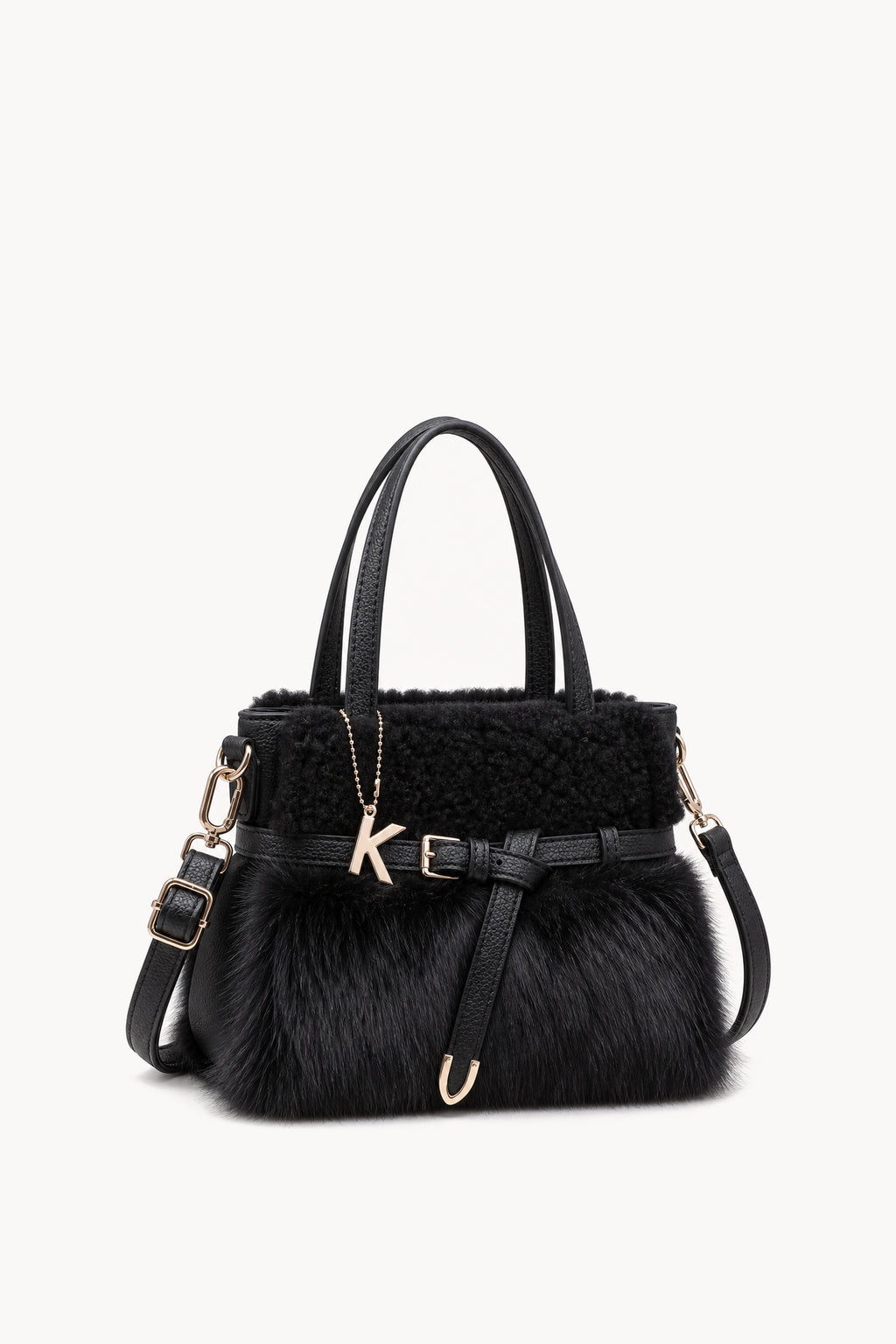 Borsa a mano effetto pelliccia con cinturino