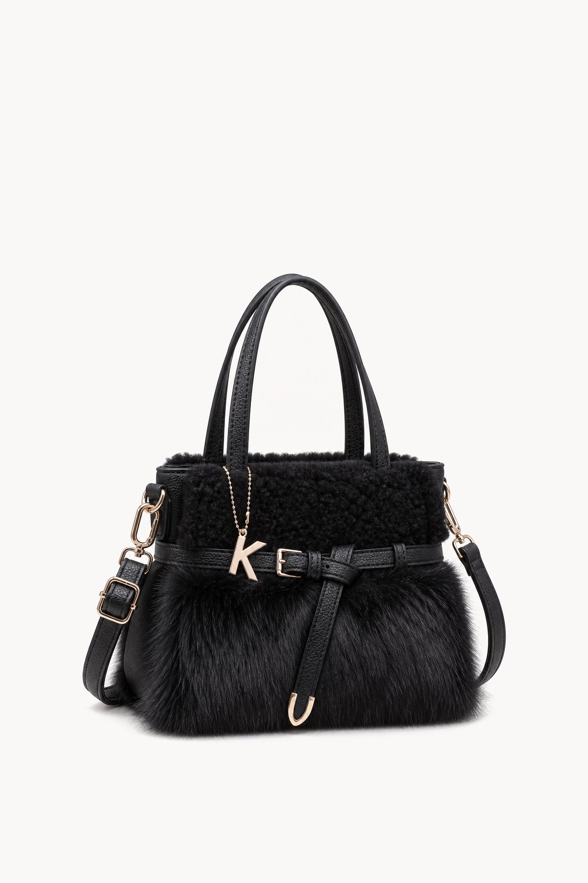 Borsa a mano effetto pelliccia con cinturino