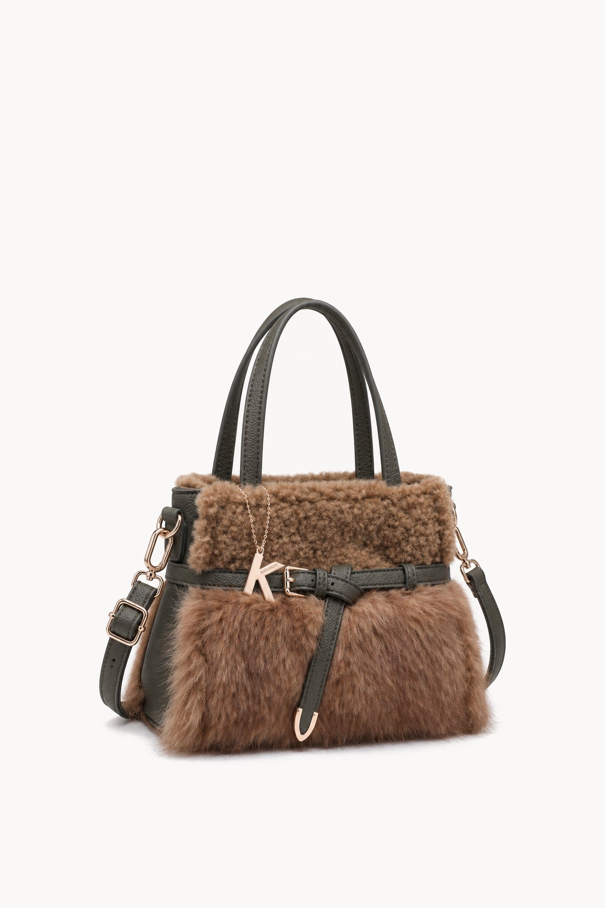 Borsa a mano effetto pelliccia con cinturino