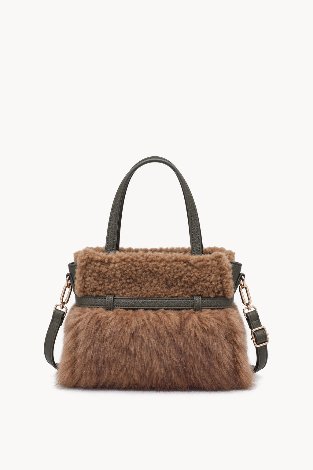 Borsa a mano effetto pelliccia con cinturino