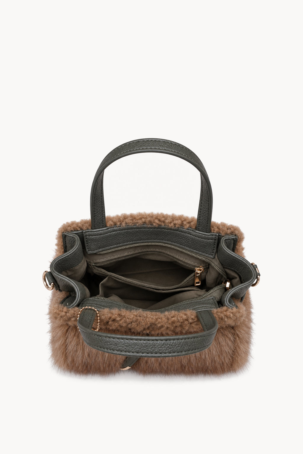 Borsa a mano effetto pelliccia con cinturino