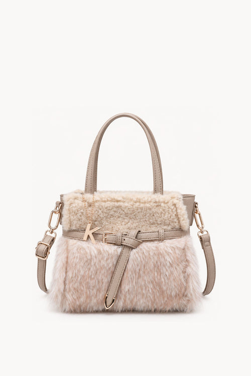 Borsa a mano effetto pelliccia con cinturino Khaki